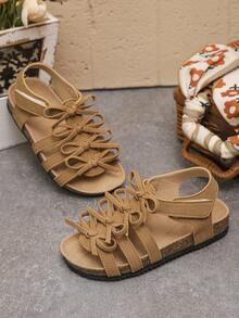A Pair Of Brown Summer Birken Sandals With Multiple Bows, Thick Soles, Designed By Hook And Loop. - Brown - View 1