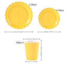 Yellow Flower Petal Disposable Tableware Set, Including 7/9 Inch Paper Plates, Paper Cups, Paper Napkins, Suitable For Birthday Party, Holiday Party, Picnic, Celebration, Wedding Tea Party, Graduation Ceremony Disposable Party Supplies - Yellow - View 9