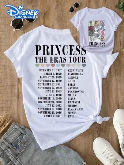  Disney Lady's T-Shirt, Featuring A Double-SidedCartoon Pattern Of Disney Princesses' Letters. TheFabric Is Soft, Comfortable And Durable. This Is ASummer/Winter Women's Round-Neck T-Shirt SuitableFor Daily Wear, Going Shopping, Parties, AndGatherings. It Is Also More Suitable For Daily OutfitsAnd As A Gift.