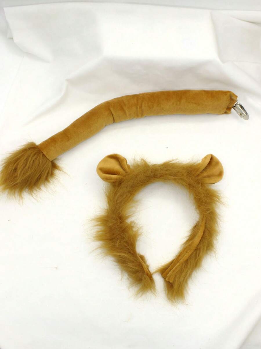 2pcs New Lion Set - Lion Headband + Tail, Party Costume Accessories - Brown - View 1