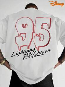 Disney Men's Casual T-Shirt, Lightning McQueen Graffiti 95 & Signature Print,  Street Design, Comfortable Fit, Perfect For Modern Style & Casual Outfits - 白色 - 查看 3