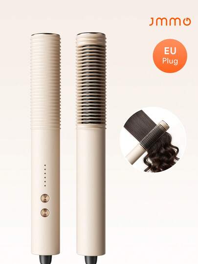 JMMO 2-In-1 Cordless Hair Straightening Brush And Curler, Portable Straightening Comb For Women With Travel Size ,Negative Ion For Less Frizz, Type C Rechargeable-EU Plug
