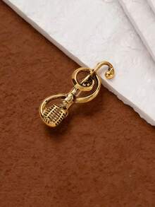Fashionable Creative Microphone & Music Note Brooch, Unique Design Lapel Pin, Suit/Coat Decor Accessory - Gold - View 4