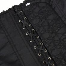 's Burgundy Red Victorian-Inspired Bustier Top - Backless Button-Front Closure Corset Shirt With Black Lace Bow & Waist Defining Fit, No Padding Bodysuit - 黑色 - 查看 5