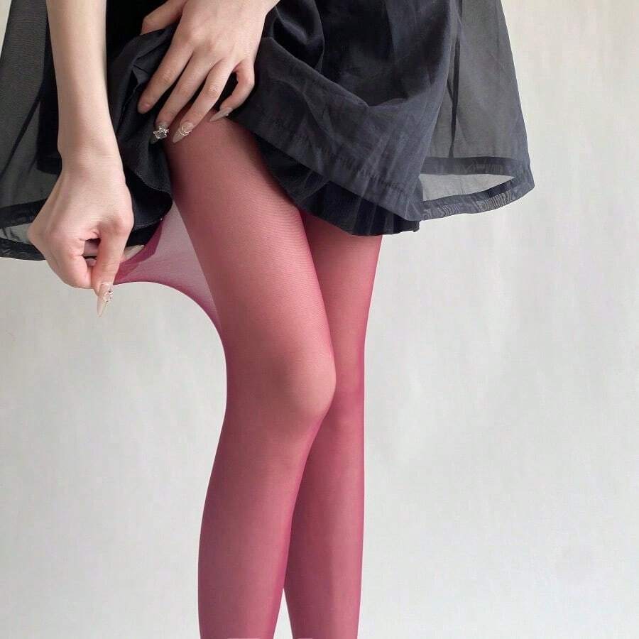 Spring Summer New Sheer Velvet Pantyhose Women Candy Color Sheer Nude Tights Y2K Sexy E-Girl Soft High Waist Hosier - màu đỏ rượu vang - Xem 1