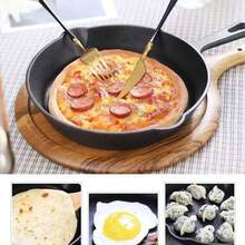 1 pieza Sartén de hierro fundido, sartén de hierro fundido sin recubrimiento, sartén pequeña para uso doméstico, sartén de fondo plano antiadherente, juego de utensilios de cocina de olla de hierro con estilo antiguo, sartén anti-salpicaduras de aceite - Ver 2