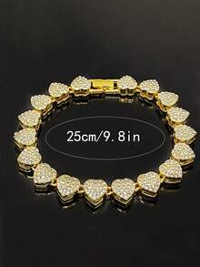 1pc Fully Rhinestone Encrusted Cuban Heart Chain Anklet, Personalized Women's Evening Party Holiday Jewelry, High Heel Shoes Jewelry - Love Heart - View 3