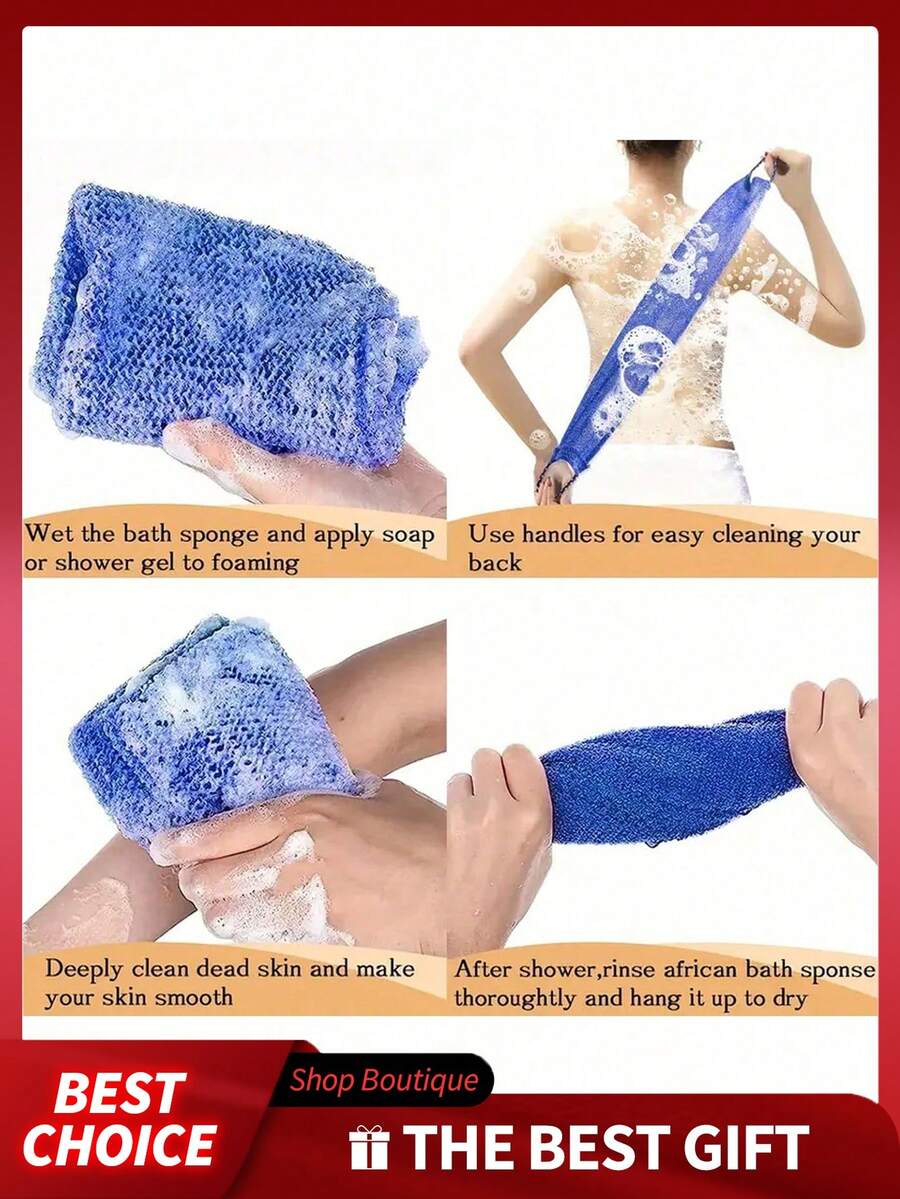 1 pieza Juego de toalla de baño exfoliante de malla africana, diseño de doble cara que permite una exfoliación suave o gruesa, elimina eficazmente la piel muerta, material de malla de calidad, diseño de amarre conveniente, toalla exfoliante y esponja de baño, deja la piel suave, apto para uso diario