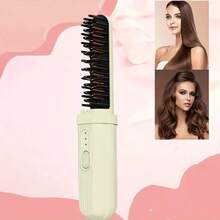Wireless Portable Hair Straightener Brush, USB Rechargeable, Ionic Ceramic Hair Straightening & Curling Brush - Multicolor - View 13