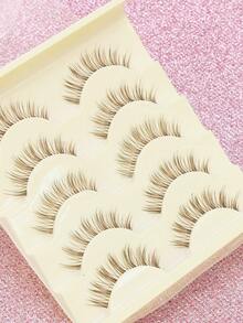 5对自然棕色假睫毛，采用柔软的3D貂毛材质，蓬松时尚，自然纤长。交叉式设计，佩戴舒适便捷，适合婚礼、派对、夜店、日常工作会议等各种场合，打造迷人眼妆效果。 - 棕色 - 查看 2