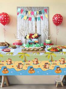 1pc CapybaraThemed Tablecloth, Beach Wave Guinea Pig Pattern PE Table Cover, Birthday Party Decoration Tablecloth, Summer Party Decoration Tablecloth, Babe Shower Decoration Table Cover, Capybara Decorations, Wedding Decor, Bridal Shower Decor, Festive Decorations, Summer Beach Party Disposable Table Cover, Kitchen Dining Decoration Table Flag, Room Decorations, Home Decor, Summer Decorations, Summer Gifts, Birthday Gifts, Party Favors - Capibara - View 6