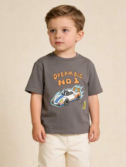 Balabala Kids Colorful Car Themed Short Sleeve T-Shirt, Casual Wear