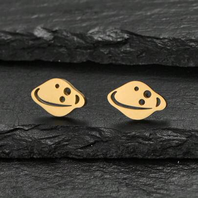 1 par de pendientes tipo planeta de estilo minimalista, un accesorio de acero inoxidable de moda, adecuado para el uso diario y los pendientes de fiesta y aniversario de las mujeres.