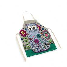 1pc Floral & Cat Pattern Apron, Creative Funny Fashionable Printed Apron, Home Cleaning Apron, Easy Clean Kitchen Cooking Apron, Creative Home Apron - Multicolor - View 8