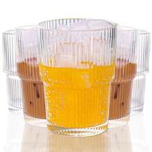 1个400毫升玻璃杯，竖条纹图案，带吸管盖，适用于盛装水、果汁和冰咖啡 - 彩色 - 查看 10