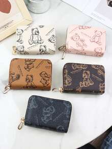 1pc Fashionable Mini Cartoon Bear Print Coin Purse, Retro Accordion Card Holder, Multi-Functional Multi-Card PU Leather Wallet, Small Zipper Clutch, Large Capacity Short Wallet, Suitable For Cash, Bank Cards, Coins, ID, Daily Use, School, Work, Perfect Gift For Family, Friends, Birthday, Mother's Day, Easter, Party, Wedding - Multicolor - View 4