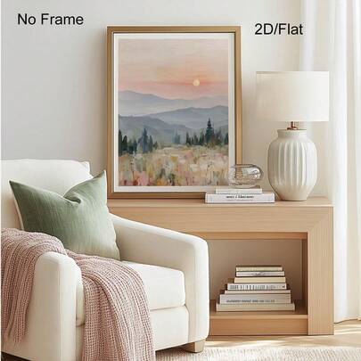 1幅日落风景画，现代墙面艺术抽象山水画，粉彩田野装饰自然艺术海报，粉彩花卉风景画墙面艺术高草甸山丘柔和自然装饰画，不含画框