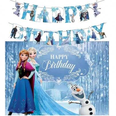 Disney 2 Sets Frozen-Themen Prinzessin Party Ziehfahnen Hintergrund, Cartoon Geburtstags Party Dekoration