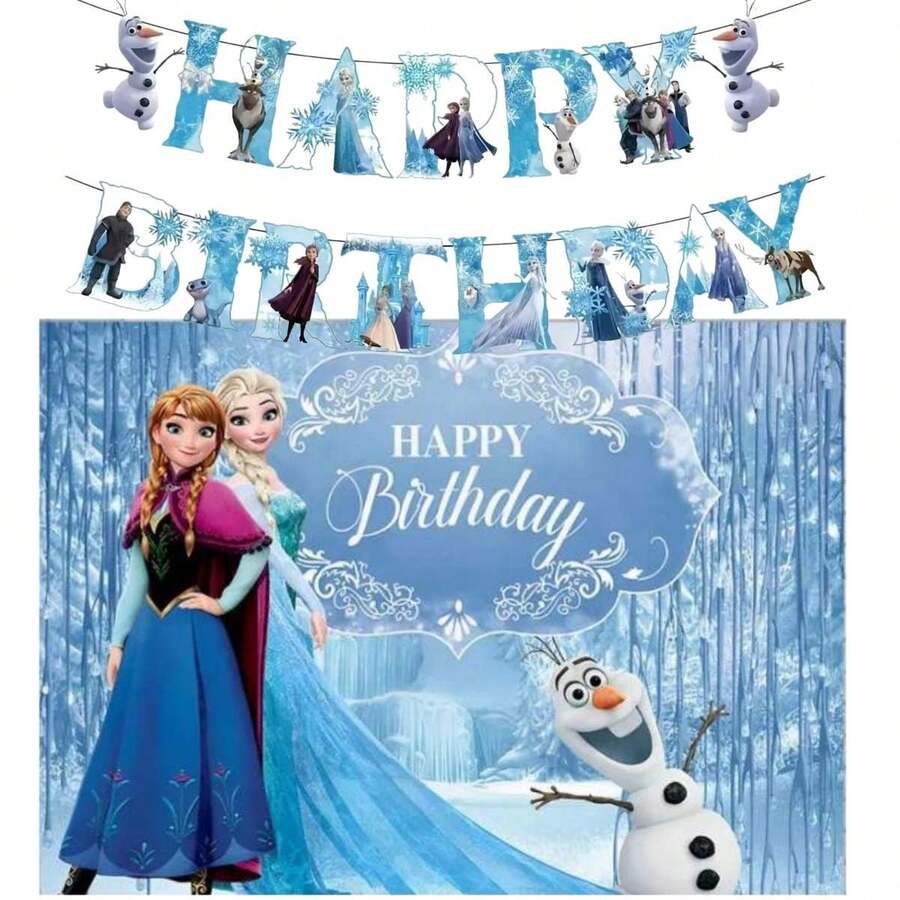 Hasbro 2 sets de banderines de fiesta con temática de Frozen, decoración de fiesta de cumpleaños con personajes de dibujos animados - Fondo de pancarta - Ver 1