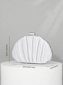 OpulAura Women's Elegant/Luxury Pleated Satin Box-Shaped Clutch Bag, Romantic Wedding Purse, Charming/Refined Evening Dress Bag, Minimalist White Box Handbag With Detachable Chain, Suitable As Holiday Gift, Clutch Bag For Wedding - 白色 - 查看 2