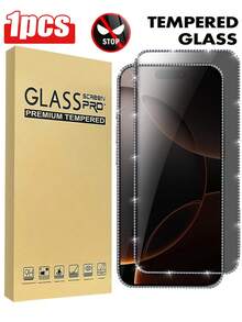1pc Women's Fashion Privacy Tempered Glass Screen Protector, Compatible With IPhone 18Promax/18Pro/17 Pro Max/17 Pro/17/16 Pro Max/16/16 Pro/16 Plus/15 Pro Max/15/15 Pro/15 Plus/14/13/12/11, Diamond Inlaid 9H High Definition Tempered Glass, Diamond, Birthday Gift, Phone Accessories, Suitable For Phone Cases - Black - View 2