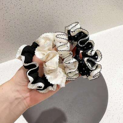 4个简约波点蕾丝发圈，优雅风格发饰，高弹力发绳，女士发饰，返校必备礼物