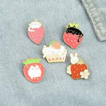 Cartoon Simple And Creative Strawberry Series Alloy Brooch, Cute Kitten, Rabbit Versatile Accessories Paint Badge - XZ3631 - View 2