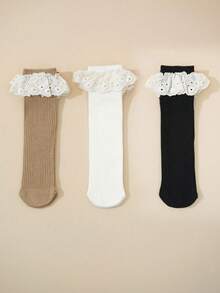 2双随机款女童亚麻蕾丝边中筒袜，返校季，直筒中筒袜，西班牙风情舞蹈袜 - 彩色 - 查看 10
