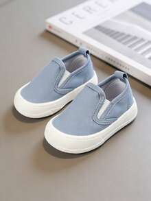 1 đôi giày thể thao vải bố thời trang đa năng cho bé trai, mũi tròn, đế bằng, kiểu dáng casual, thích hợp đi học và mặc hàng ngày. - Màu xanh bụi bặm - Xem 2