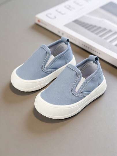 1 đôi giày thể thao vải bố thời trang đa năng cho bé trai, mũi tròn, đế bằng, kiểu dáng casual, thích hợp đi học và mặc hàng ngày.