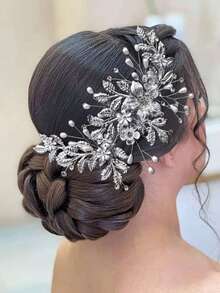 1pc Elegant Alloy Leaf Bridal Hair Comb, Suitable For Wedding, Party, Ball - Silver - View 3