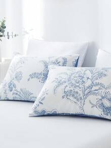 2-Piece Set, Blue Floral Print, Super Soft, Cute Girl Pattern, Fresh And Compact, Suitable For Spring/Summer, Bedding, Pillow Inserts Not Included, Twin/Full/Queen/King - Blue and White - View 4
