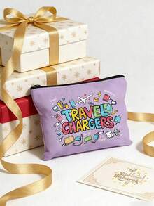 時尚女款彩色「Travel Charger」字母圖案化妝包，化妝品收納袋，數據線收納袋，大容量零錢包，春夏旅行配件，度假拉鍊收納袋。適用於度假、辦公室、購物、酒店、返校禮物、生日禮物、旅行配件、母親節禮物、婚禮配件 - 彩色 - 查看 6