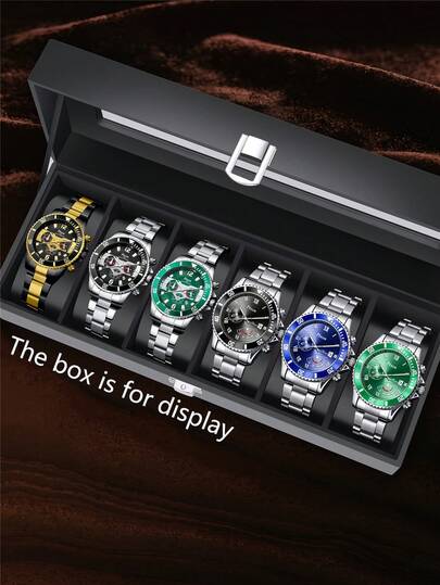 Bộ 6 chiếc đồng hồ nam công sở thời trang, máy quartz, nhiều kiểu dáng và màu sắc, thích hợp làm quà tặng cho các dịp lễ, tiệc tùng, Ngày Valentine, Ngày của Cha, tựu trường, Lễ Tạ ơn, Giáng sinh.