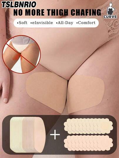 Set de 20 piezas Almohadillas antifricción autoadhesivas invisibles de talla grande para mujeres con forma de arco/triángulo, incluye 10 piezas de pétalos de pecho de tela no tejida para rozaduras de muslos y talla grande