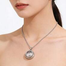 1 pieza Juego de joyería de collar con colgante y aretes de acero inoxidable con zafiro azul y cristal transparente, versátil y de moda, adecuado para mujeres - colgante - Ver 2