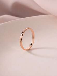 1 件女士时尚 2 毫米宽经典不锈钢戒指 - 玫瑰金 - 查看 10