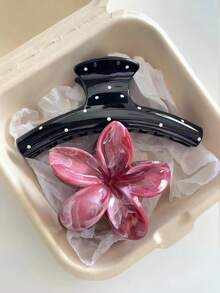 2个亮红色花朵黑色波点优雅塑料发夹，简约百搭设计，适合日常、休闲、派对、通勤、度假、洗漱、化妆、服装搭配等场合，时尚发夹，女士发卡，女孩发卡 - 彩色 - 查看 5