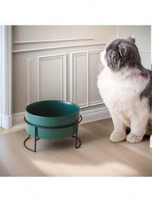 Raised Iron Frame Cat Bowl, Ceramic Integrated Feeding & Drinking Bowl, Anti-Spill - 300ml - View 1