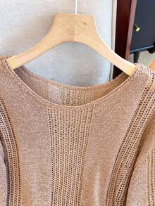 轻盈镂空长袖雪纺罩衫，时尚优雅薄款休闲宽松针织罩衫，女士夏季 - 棕色 - 查看 5