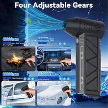 涡轮喷气风扇强力电动吹风机便携式吸尘器，风速可调迷你吸尘器可充电高速旋风除尘器，适用于汽车、电脑、键盘、家居和户外 - 黑色 - 查看 5