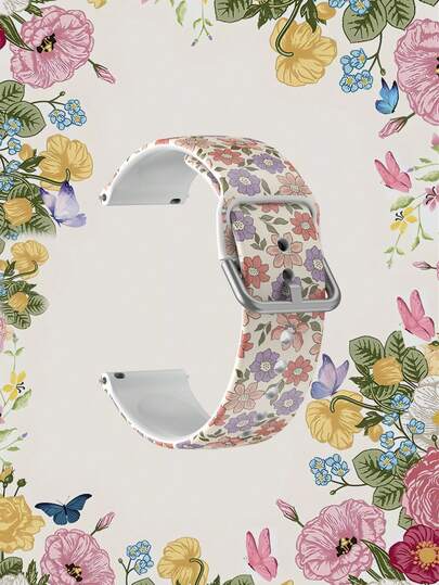 شريط ساعة سيليكون بنمط زهري 20/22 مم، مناسب لساعات هواوي وأونر الذكية - بألوان البنفسجي والوردي