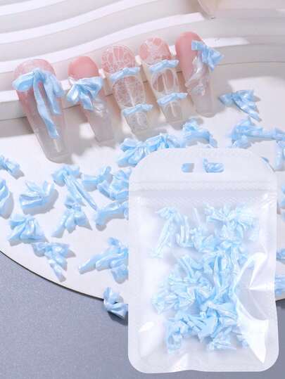 50pcs Blue Pink White Bow Nail Art Charms Mixed Styles Ribbon Bow Random Nail Art Jewelry Dreamy Nail Decoration DIY Manicure Salon Gems Accessories