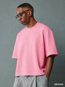 Oversized Boxy Cut Short Sleeve Jersey T Shirt Casual Crop Fit Streetwear Modern Minimalist All Season Essential Top-Comfortable Retro Cotton T-Shirt - 粉色 - 查看 1