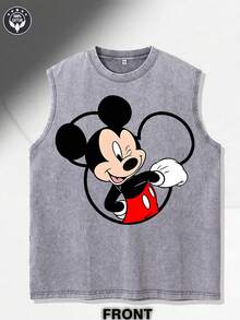 Disney Headshot Couple Set 230GSM Vintage Washed Streetwear Tank Top, Casual Couple Tank Top - 灰色 - 查看 2
