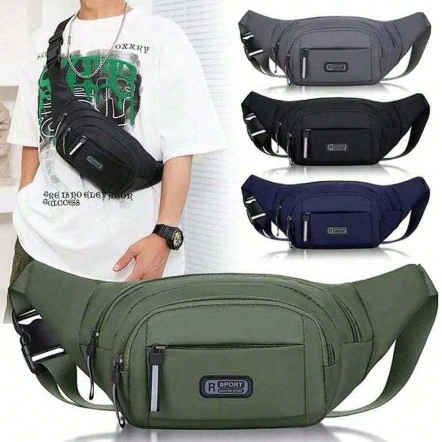 Sports Fanny Pack With Adjustable Shoulder Strap And Zipper Closure - Lightweight Unlined Fanny Pack, Unisex, Black Lettered Design - Perfect For Hiking, Camping, Running, Traveling And Outdoor Activities, Hiking Accessories - 綠色 - 查看 1