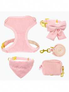 1pc Nylon Adjustable Pet Dog/Cat Collar & Leash Set With Bow Tie, Cute For Chihuahua, Poodle And Other Small/Medium Dogs - Pink - View 4