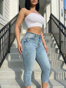 Jkorea High Waisted Capri Jeans - Light Wash Slim Fit Cropped Skinny Denim - Light Wash - View 3