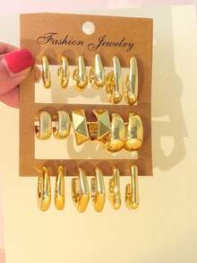 2-18pcs Geometric Style Earring Set, Suitable For Daily Wear, Parties, Travel, Casual Occasions - Gold - View 1
