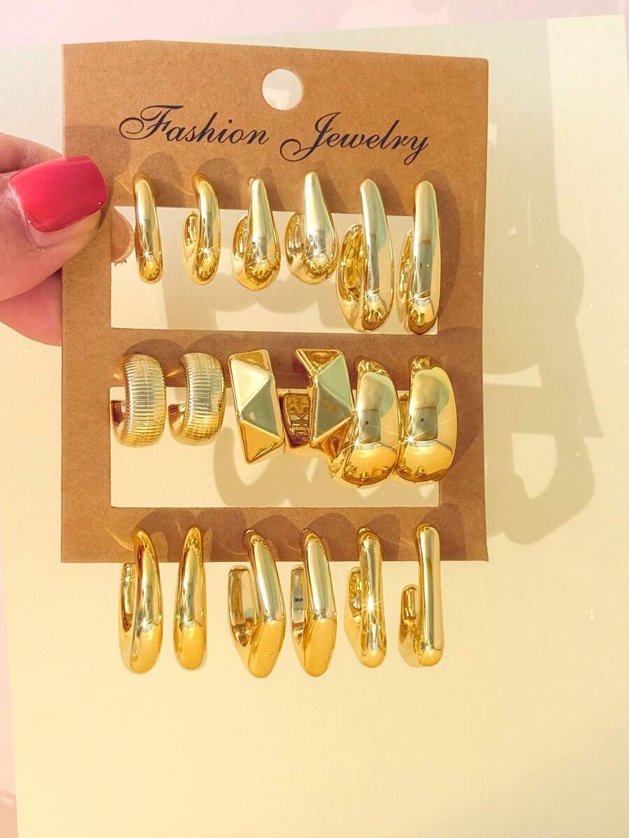 2-18pcs Geometric Style Earring Set, Suitable For Daily Wear, Parties, Travel, Casual Occasions - Gold - View 1